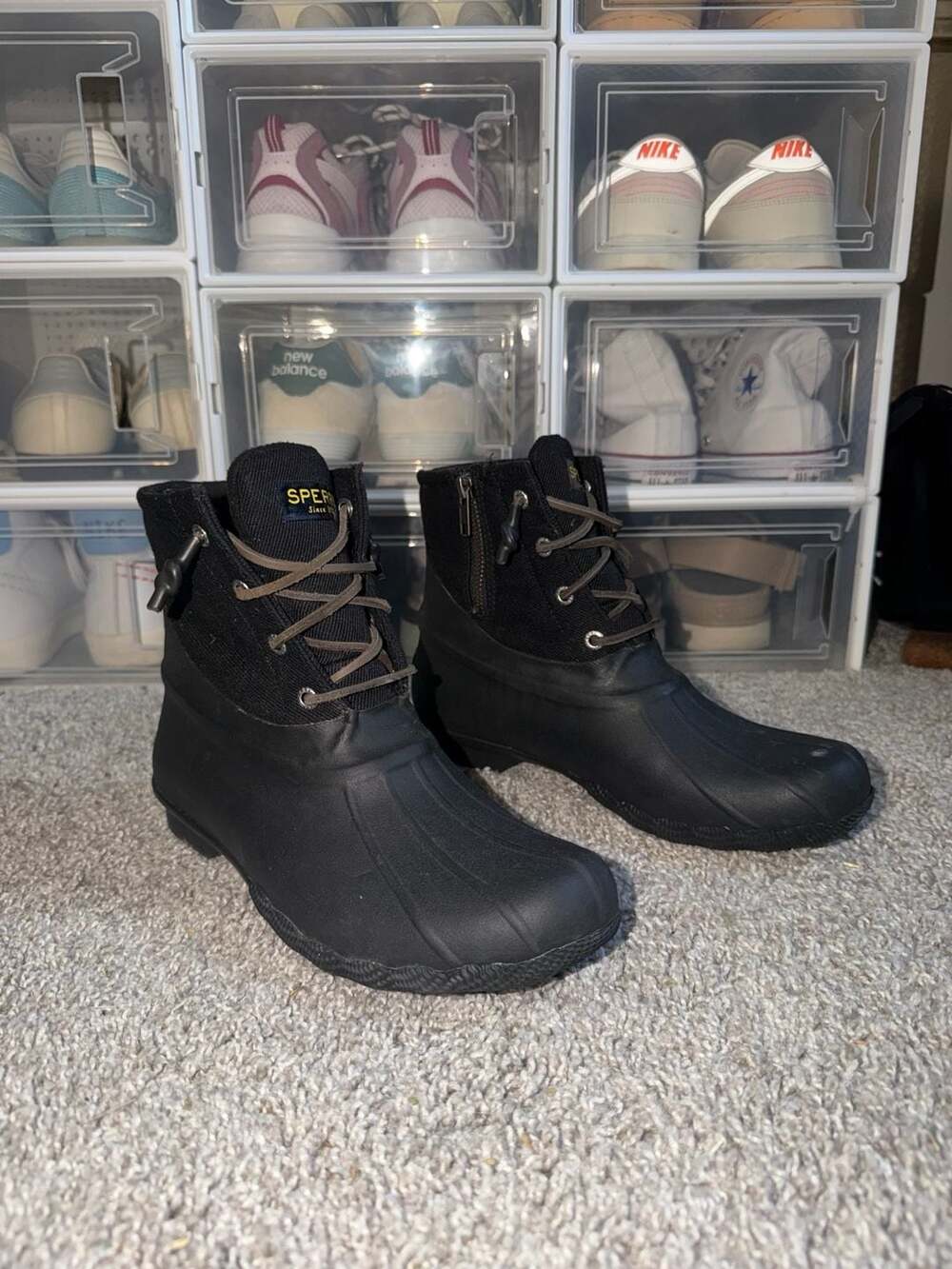 Sperry Saltwater Boots Size 8 Black Rubber Duck Rain Boots STS84384